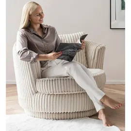 furn.design Drehsessel in wollweiß Mega-Cord Sessel 360° drehbar inklusive Kissen Comfy
