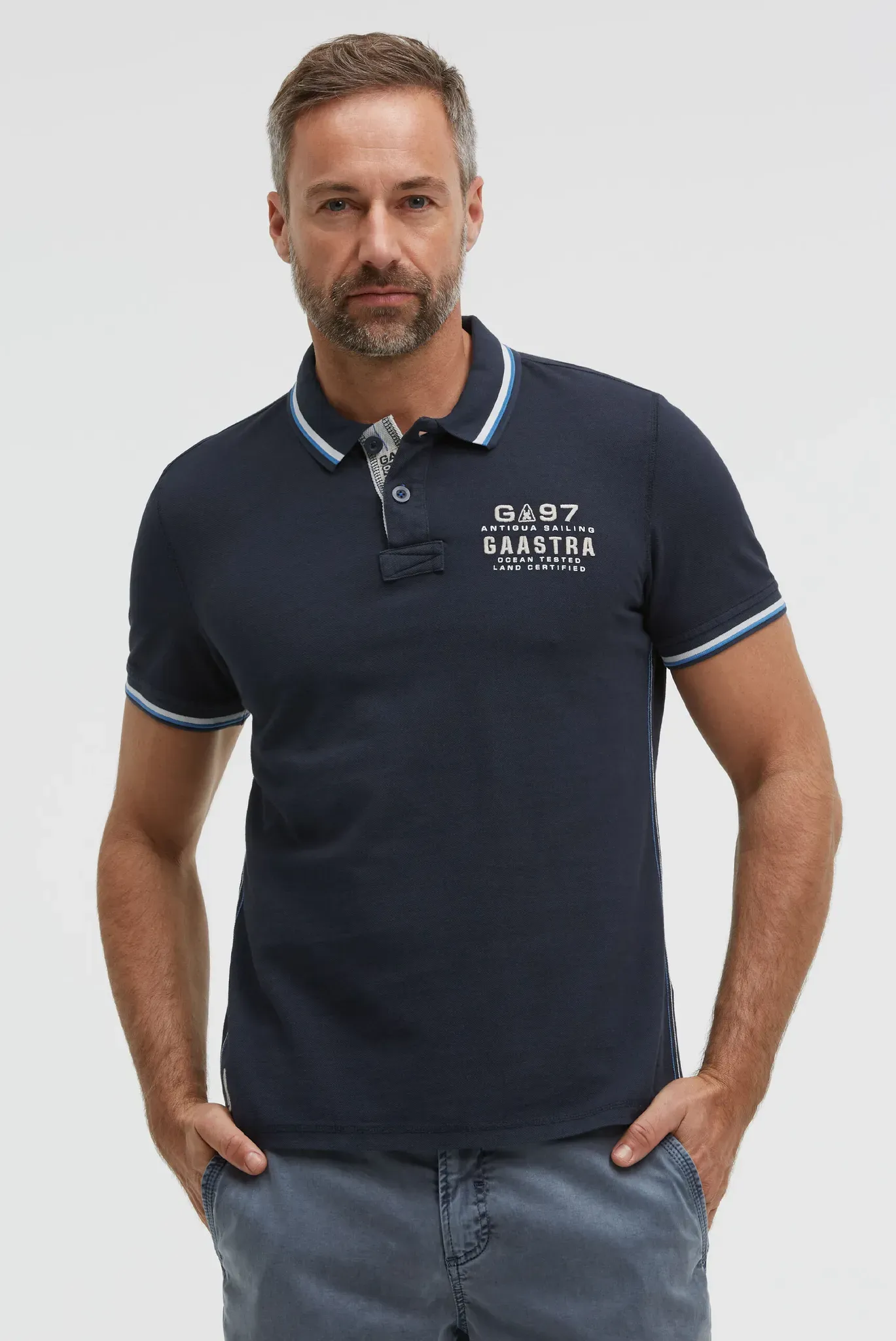 Poloshirt GAASTRA, Herren, Gr. 3XL, blau, Piqué, Material: 100% Baumwolle, bedruckt, regular fit normal, hoch geschlossener Ausschnitt, eingesetzt Bündchen, Shirts, aus Baumwolle