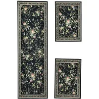 THEKO Flachwebteppich, schwarz, Textil, Floral, Freiform, 70x400 cm, für Fußbodenheizung geeignet, Teppiche & Böden, Teppiche, Flachgewebe-Teppiche