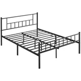 Yaheetech Metallbett, Bettrahmen mit Hohem Kopfteil, Einzelbett Bettgestell mit Lattenrost schwarz 140 cm x 200 cm