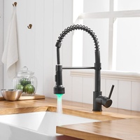 TIMACO LED Schwarz Küchenarmatur mit Spiralfeder,Wasserhahn Küchen 360°Schwenkbare Spültischarmaturen,Brause ausziehbar- Hochdruck