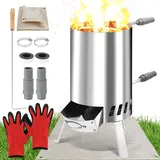 hebitod Poolheizung, mit Feuer, Poolheizung Feuertonne mit Heizspirale, 100% Edelstahl Poolheizung mit Hitzebeständige Feuerfestmatten