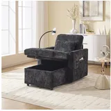 STILVORA Sofa Chaiselongue mit Handyständer,Einsitzer mit Stauraum,Kissen&Stautasche, Multifunktionales Faulenzersofa mit Handyständer, Stauraum & Chenille-Stoff, Komfortabler Einzelstuhl, für Wohnzimmer, Schlafzimmer & kleine Haushalte, bis 250 kg schwarz