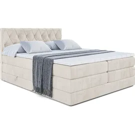 altdecor Boxspringbett mit Matratze Topper, Polsterbett mit Bettkasten AMAY-BZ KING | Beige Casablanca | 140x200
