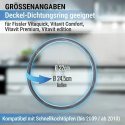 2x Dichtung 39156 22cm für Fissler Vitaquick, Vitavit Comfort Vitavit Premium Vitavit edition Schnellkochtöpfe Deckel-Dichtungsring, grau, Silikon,