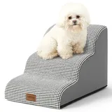 COZY KISS Hundetreppe für Kleine Hunde 40cm, Haustiertreppe für Couch aus Hochdichtem Schwamm, Hunde Treppe Hunderampe mit Waschbarem Bezug und Rutschfestem Boden, 40x57x40cm, 3 Stufen, Weiß Schwarz