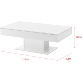 [en.casa] Couchtisch Lünen mit 2 Staufächern Weiß Hochglanz