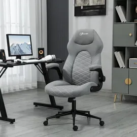 Vinsetto Bürostuhl, Ergonomischer Schreibtischstuhl, Computerstuhl mit Wippfunktion, Verstellbaren Armlehnen, Drehstuhl mit Weichem Kissen, Mikrofasertuch, Hellgrau Kunststoff, 69.5x122x65.5 cm, Arbeitszimmer, Bürostühle, Drehstühle