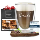ElbFuchs® Doppelwandiges Latte Macchiato Glas | SMILE | 1x 350ml [GESCHENK FÜR DIE LIEBSTEN] Ideal als Hochzeitsgeschenk für Brautpaar oder Geschenk zum Valentinstag | Glas mit Gravur
