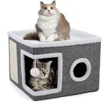 Faltbares Katzenhaus, Katzenhaus Indoor große Katzen, 43T x 43B x 32H cm Große Katzenhöhle mit Kratzbrett und Spielball, 2 Schicht Katzen würfel, Katzenhaus Höhle für kleine und mittlere Haustiere