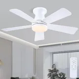 Kviflon 104CM Flachbau-Deckenventilator mit LED-Beleuchtung und Fernbedienung, 3 dimmbare Lichtfarben, 6 Geschwindigkeiten, Moderner Einbau-Deckenventilator für Schlafzimmer und Küche