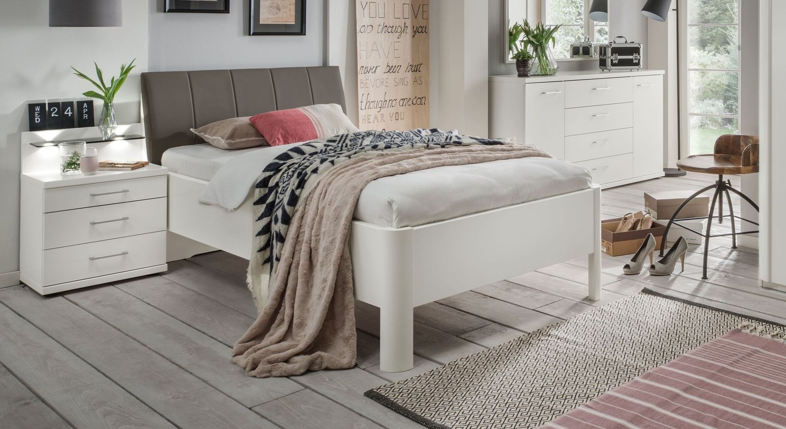 Weißes Komfortbett mit Kopfteilpolster 100x200 cm - Castelli