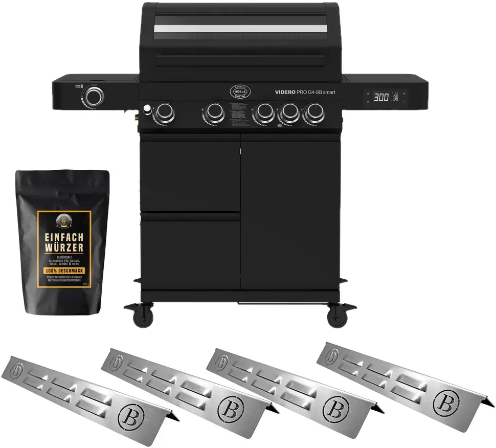 Einfach Grillen Bundle - Rösle Videro Pro G4-SB inkl. Einfach Würzer und BABOSSA Flammschutzblechen