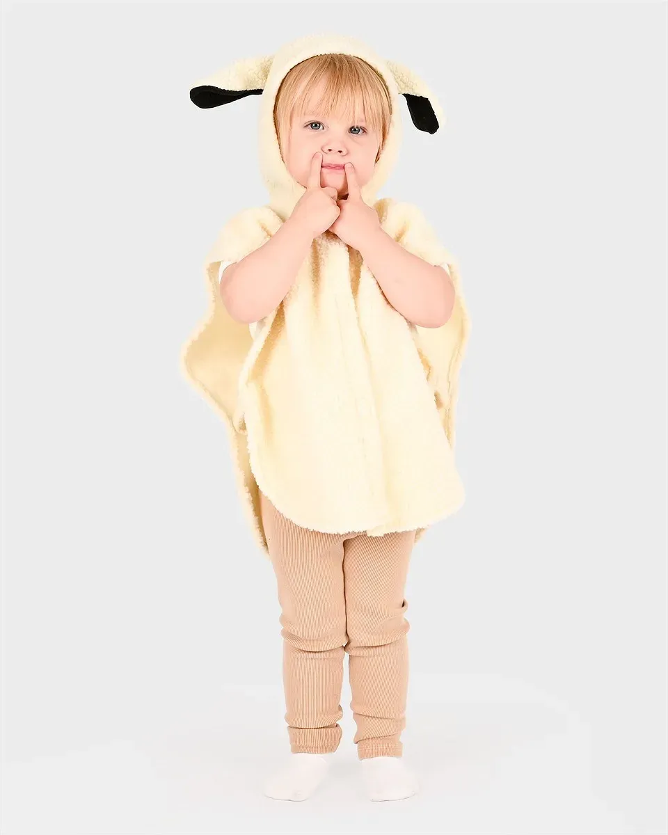 Kinder Schaf-Umhang weiß/schwarz aus Polyester Gr. 1-4 Jahre - Den Goda Fen - Klettverschluss, pflegeleicht, bequem
