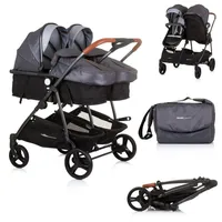 Chipolino Geschwisterkinderwagen Duo Smart klappbar umbaubar verstellbar Fußsack grau hellgrau