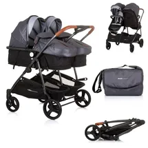 Chipolino Geschwisterkinderwagen Duo Smart klappbar umbaubar verstellbar Fußsack grau hellgrau