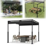 VA-Cerulean Metall Pergola mit Schiebedach, 3x3 m Pavillon Stabil Terrassenüberdachung Sonnenschutz überdachung Freistehend Gartenpavillon mit Robusten Metallsäulen für Gärten Schwarz