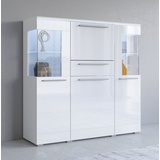 INOSIGN Highboard »India,Breite 130cm, stilvolle Hochkommode 3Türen, Klappe und Schublade«, Hochschrank viel Stauraum, Einlegeböden verstellbar,ohne Beleuchtung, weiß