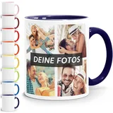 SpecialMe® Tasse personalisiert Fotocollage Fototasse mit bis zu 5 Fotos persönliches Geschenk Kaffeetasse mit Bild selbst gestalten weiß-innen-navy standard