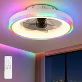 LXQMHB 60CM Deckenventilator mit Beleuchtung, RGB Deckenventilator mit Licht und Fernbedienung, Leise Deckenlampe mit Ventilator, 6 Geschwindigkeiten, Dimmbare, Timer, für Schlafzimmer, Weiß