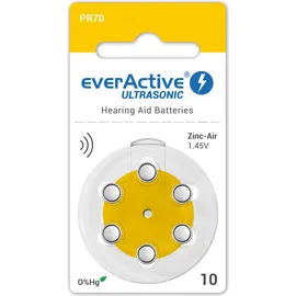 Platinium everActive 10, 6 Stück, Hörgerätebatterien, hohe Leistung, Zink-Luft-Batterien, 1 Blisterkarte, 4-jährige Haltbarkeit, gelb, Ultrasonic PR70, EVHAB10