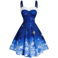50er Rockabilly Petticoat Kleid Damen Schneeflocken Druck Swing Kleider Ärmellos Sling Ballkleid Hohe Taille Cocktailkleid Retro A-Linien Partykleid Midi Abendkleid Brautjungfern Kleider - S