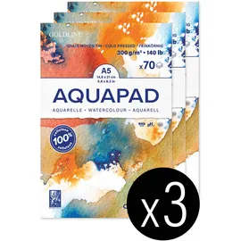 Clairefontaine 975720C - Packung mit 3 Aquarellblöcken Goldline Aquapad A5 geleimt, 70 Blatt weiß 300g, mittlere Körnung, 1 Pack