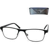 Mini Brille Eckige Metall Lesebrille +1.0 Schwarz rechteckig mit Etui - 1.0