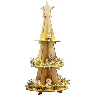 Mojawo Weihnachts- Holz Etagere 3 Etagen Servierständer Weihnachtsdeko H60cm