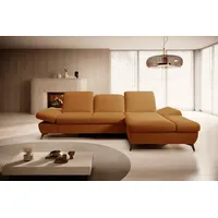 Goldstoff Ecksofa mit Schlaffunktion und Bettkasten - L-Form Sofa Beige/Grau, 1 Teile, Modernes Schlafsofa mit Sofakissen - Premium Couch Cord & L-Form