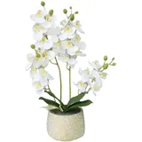 Kunstblume Kunstpflanze Orchidee Phalaenopsis mit Vase, Orchideenblüten Gefälschte Orchideen, MSOVAEU, Höhe 48 cm, für Tischdekoration Wohnkultur Büro Hochzeitsfeier Dekoration weiß