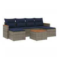 vidaXL 7-teiliges Gartensofa-Set mit Kissen, grau, Polyrattan - Grau