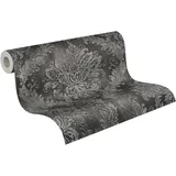 A.S. Création Vliestapete Ornament 10,05 m x 0,53 m - Grau, Schwarz, Metallic - Tapete Barock für Wohnzimmer Schlafzimmer - 790496