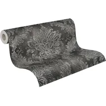 A.S. Création Vliestapete Ornament 10,05 m x 0,53 m - Grau, Schwarz, Metallic - Tapete Barock für Wohnzimmer Schlafzimmer - 790496