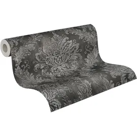 A.S. Création Vliestapete Ornament 10,05 m x 0,53 m - Grau, Schwarz, Metallic - Tapete Barock für Wohnzimmer Schlafzimmer - 790496