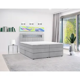 m-punkt Boxspringbett KUBA KING mit Bettkasten 180 x 200 cm Webstoff Grau mit Visco Topper Bett Bettkasten Taschenfederkern - Grau