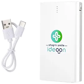 ideoon Kompakte Powerbank USB-C (4.000mAh) – Ultra-Slim Powerbank mit fest integriertem Kabel & Adapter – Mobiler Akku-Boost