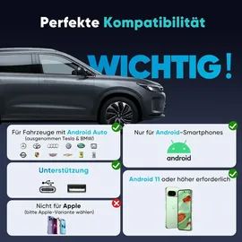 salcar Wireless Adapter für Android Auto – 2025 Upgrade | Kabelloser Android USB Dongle mit Dualband WiFi | Stabil & unterbrechungsfrei | Kompatibel mit Android 11 oder höher & Android Auto
