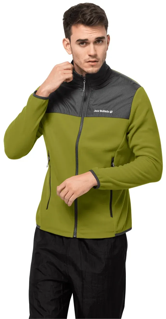 Jack Wolfskin Fleecejacke DNA Block Fleece - warm, an den Schultern winddicht, wasserabweisend - grün Herren