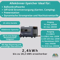 RUNHOOD F2400 3 IN 1 Balkonkraftwerk | Powerstation | Off-Grid Stromversorgung