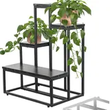 Blumenständer aus Metall, 6-stufig, Metall-Loft-Blumentöpfe, Blumenregal - Schwarz/Dunkelbraun