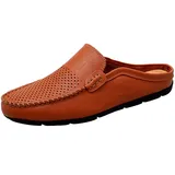 Go Tour Herren Pantoletten Clog Hausschuhe Atmungsaktiv Punching Leder Slip on Schuhe Casual Loafer, Braun (B-braun gelocht), 47 EU - 47 EU