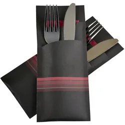 520x Pochetto Bestecktaschen 200x85mm schwarz bordeauxrot Streifen Serviette