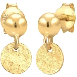 ELLI PREMIUM Ohrstecker Kugel Plättchen Antique 375 Gelbgold 375 onesize