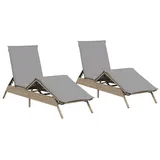 vidaXL Sonnenliegen mit Auflagen 2 Stk. Beige Poly Rattan