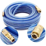 Wiltec Pvc Druckluftschlauch 15 m bis max. 60 bar, Kompressorschlauch mit Schnellkupplung, Gewebeschlauch für alle gängigen Kompressoren, Luftschlauch