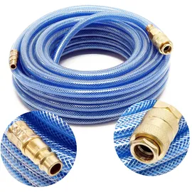 Wiltec Pvc Druckluftschlauch 15 m bis max. 60 bar, Kompressorschlauch mit Schnellkupplung, Gewebeschlauch für alle gängigen Kompressoren, Luftschlauch