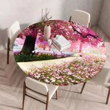 FANSU Tischdecke Outdoor Wetterfest Rund mit Gummizug, Rund Tischdecke mit 3D Muster Waschbar und Abwischbar für Esstisch, Couchtisch, Gartentisch Geeignet (Gartenpark,90cm)