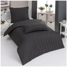 Traumschlaf Uni Streifen Mako-Satin anthrazit 200 x 200 cm + 2 x 80 x 80 cm