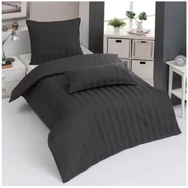 Traumschlaf Uni Streifen Mako-Satin anthrazit 200 x 200 cm + 2 x 80 x 80 cm